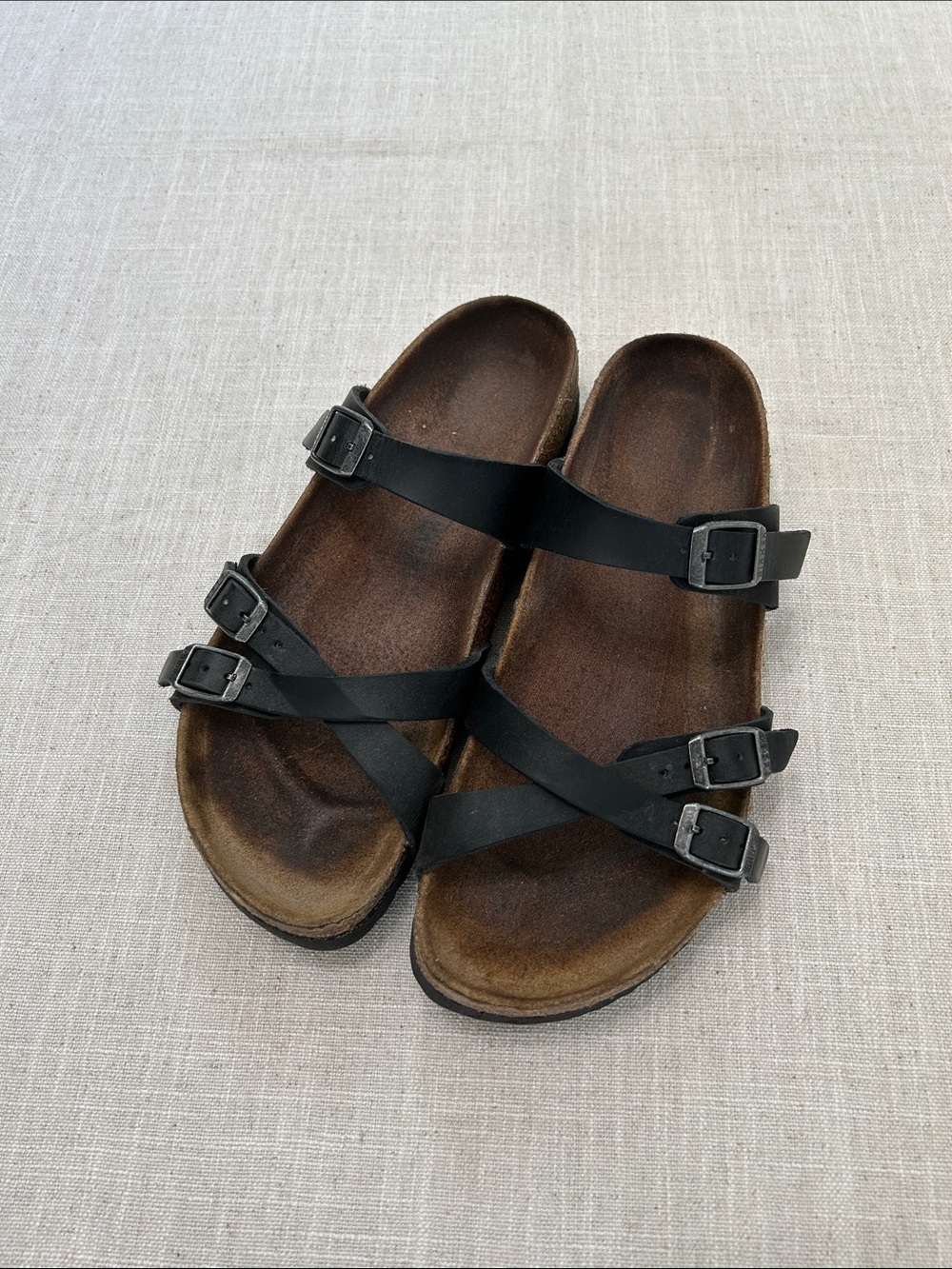 Birkenstock Franca Sandal Black Leather Buckle Hippie Comfort Size 39 Narrow
